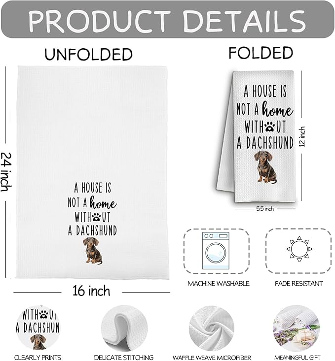 QWZDRHYJI Dachshund Dog Kitchen Towels, Gifts for Dachshund Lovers Dish Tea Towels for Kitchen, Weiner Dog Gifts for Women Men Decorative Hand Towel for Bathroom, 16x24 Inch