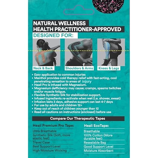 Heali Kinesiology Tape with Magnesium and Menthol, 20 Pcs Precut Strips, K Tape Roll, Knees, Physical Therapy Sports Tape for Muscles and Joints, Water Resistant, Pink Splatter