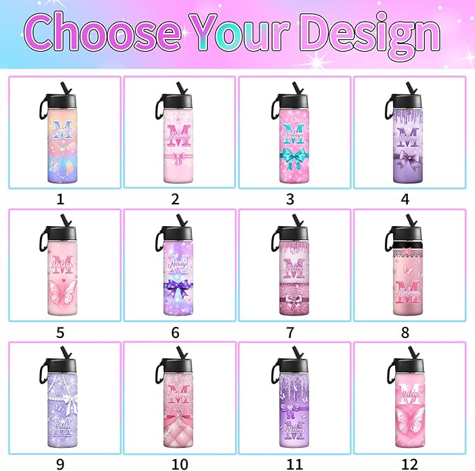 VIPOPSA Custom Kids Insulated Water Bottle 18oz Personalized Water Bottle With Straw Lid Gifts For Girls Boys School Sports Bottles