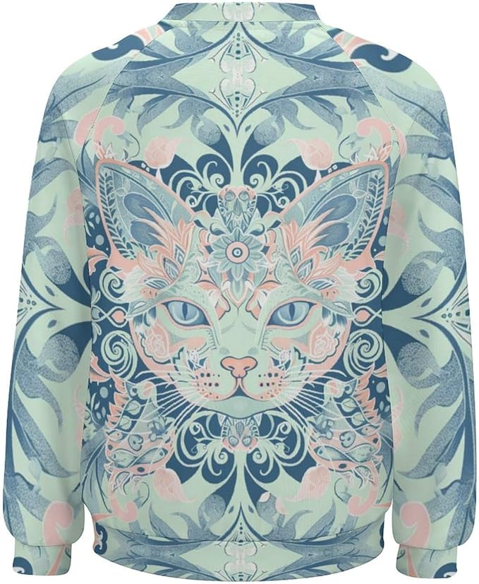 Sweatshirt for Women Cat Print Fashion Funny Plus Size Ladies Dressy Crewneck Casual Trendy Tee Shirts