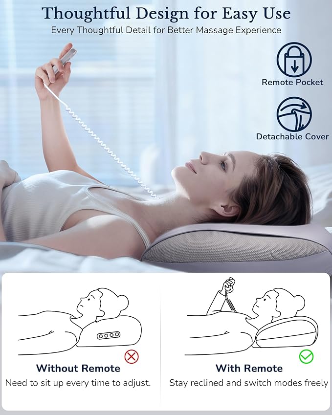 Neck Massager Pillow with Heat : Cordless Shiatsu Kneading Massage Pillow for Pain Relief Deep Tissue - Adjustable Intensity & Modes - for Men, Women, Parents