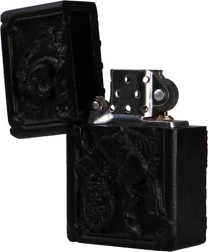 Natural Ebony Black Wood Carved Lighter Shell Box For Zippo Module (Rich Horse)