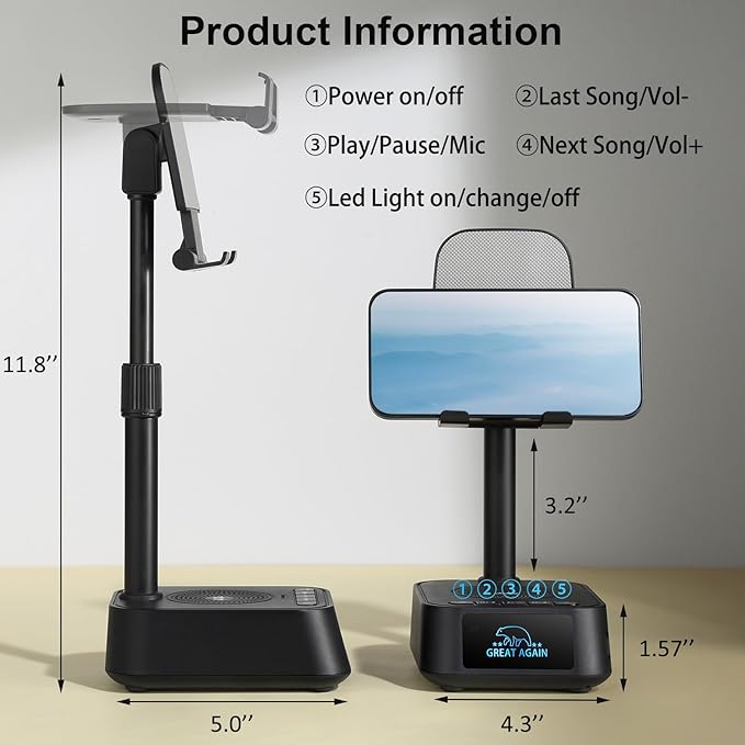 Gifts for Men Women, Phone Stand with Bluetooth Speaker, Birthday Gifts Him Her, Adjustable Height Phone Holder with HD Stereo Sound Fits All Phones &Tablet, Unique Gifts for Dad Mom Christmas