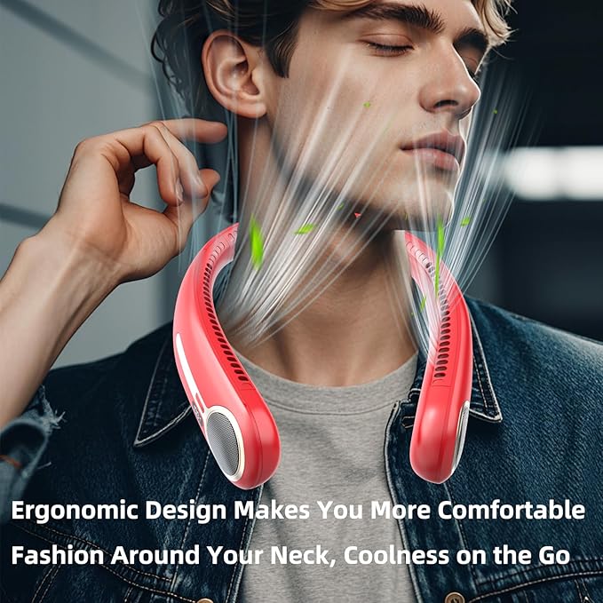 Portable Neck Fan,Hands Free Personal Wearable Bladeless Fan,6000mAh USB Rechargeable,360° Cooling,LED Display,4-Speeds,Birthday Gifts for Men Women Dad Mom,Stocking Stuffers Christmas Gifts (Red)