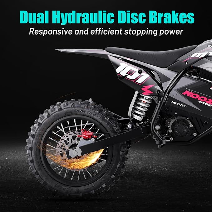 KOOZ HP115E 40MPH 60V 3000W Electric Dirt Bike for Teens, Electric Motorcycle Ebike with L-ion Battery, 14"/12" Tires, Hydraulic Brakes, Mountain Off - Road Ebike for Aged 8-14