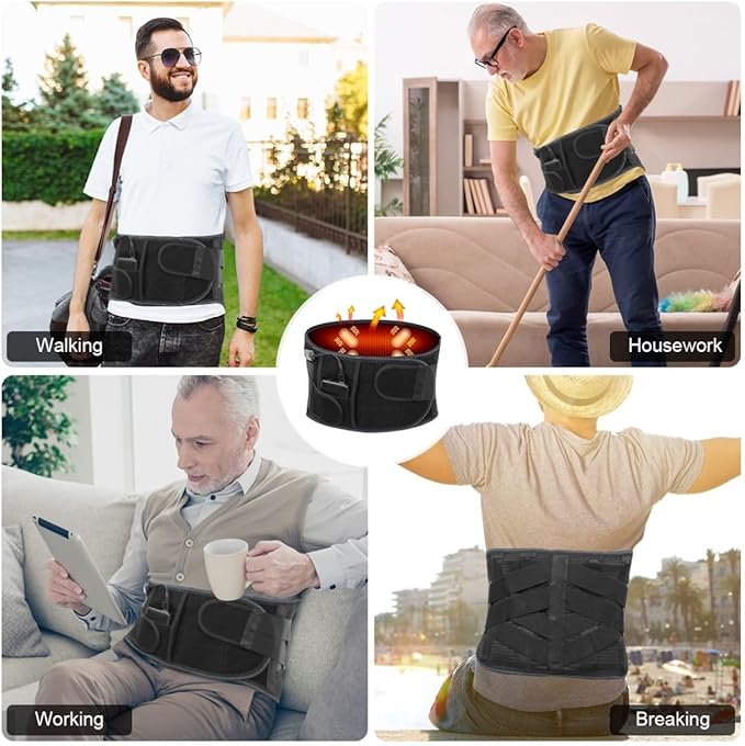 Cordless Heating Pad Back Massager Brace, Rechargeable Heated Back Brace and Massage Belt for Lower Back Pain Relief(L)