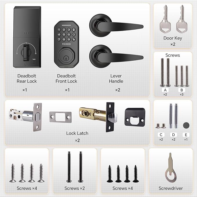 Keyless Entry Door Lock Set Smart Locks for Front Door Keypad Door Lock with Handle Auto Lock One Time Password Anti Peeping Password IP54, Black