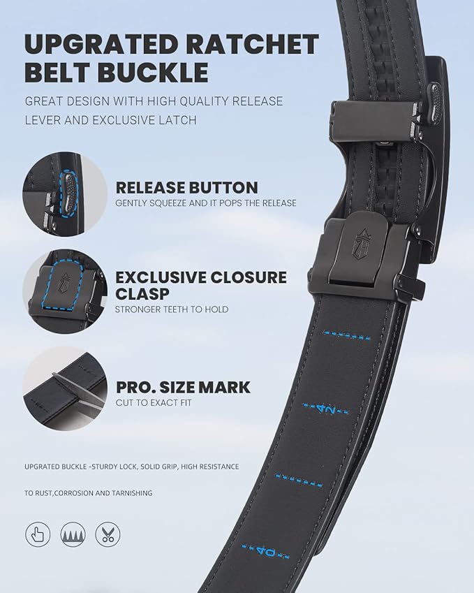 Zitahli Belt Men, Ratchet Belt Dress with 1 3/8" Premium Leather,Slide Belt with Easier Adjustable Automatic Buckle