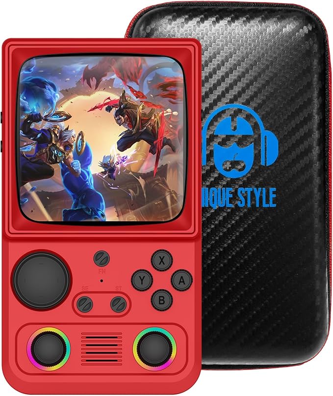 R36TMAX Retro Handheld Game Console, 4.0'' 720x720 IPS Screen, Open Source System, 64G Built-in 18000+ Classic Games, Supports WiFi Networked Fighting and OTG, 4000mAh, with Portable Case (Red 64GB)