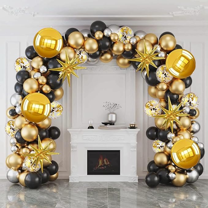 TONIFUL 8 Pcs 22Inch Gold Large 4D Giant Round and Star Balloons Explosion Star Mylar Balloons Set for Backdrop Christmas New Year Birthday Wedding Bridal Shower Anniversary Photo Booth Supplies