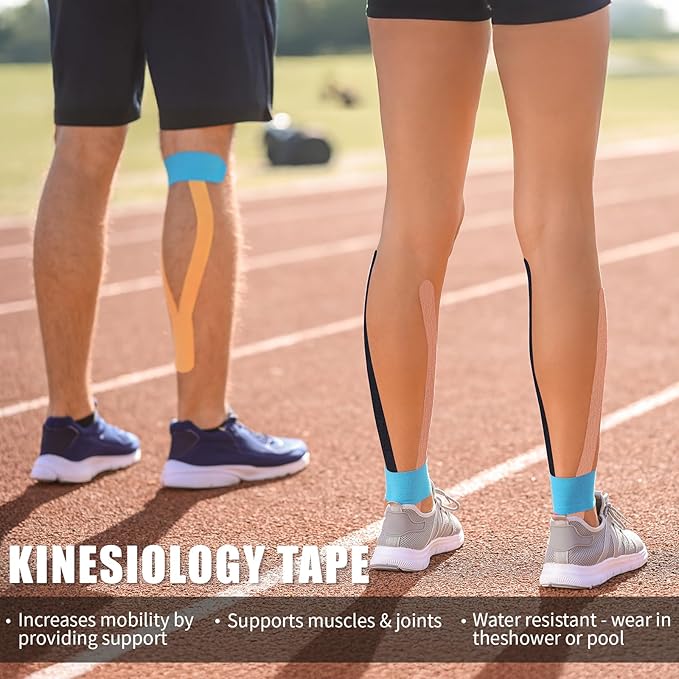 Kinesiology Tape (4 Rolls Pack),Waterproof Athletic Tape for Pain Relief,Brace & Elastic Supports Tapes for Ankle Wrists Knees Joints,2 Inches Wide x 16.4 Feet Long (Mixed)