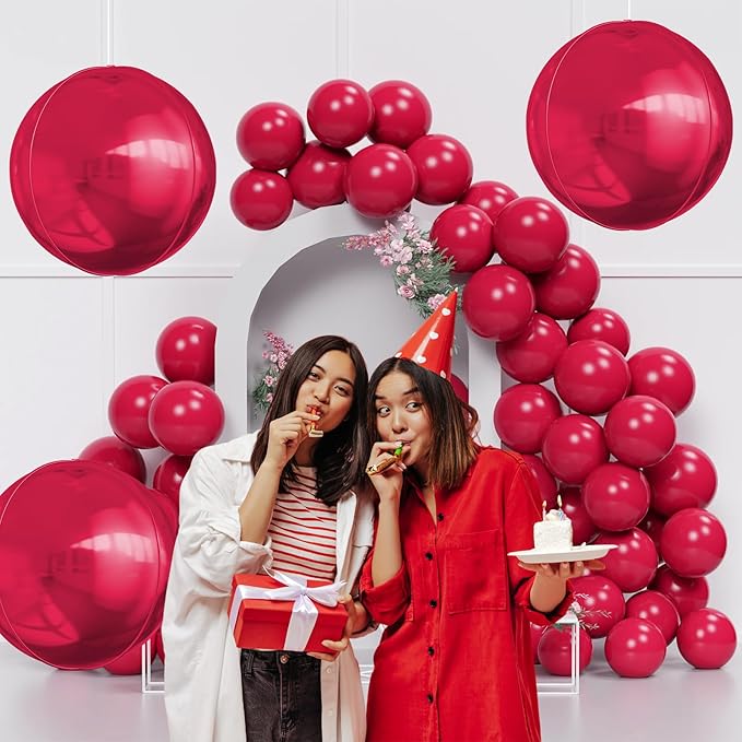 50 Inch Giant Burgundy Red Round Foil Balloons, 3Pcs Metallic Deep Red 4D Ball Balloons for Birthday New Year Eve Wedding Engagement Graduation Anniversary Party Decorations 2026