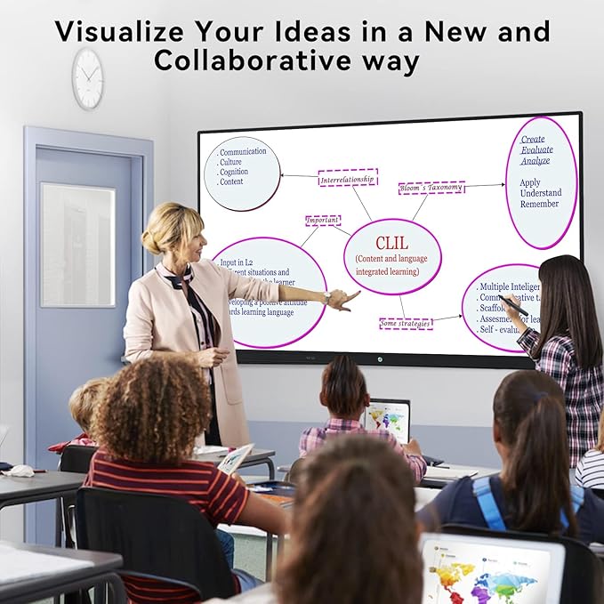 TIBURN R2 75" 4K UHD Smart Board | Smart Digital Whiteboard | All-in-One Touch Screen Computer with Open App Ecosystem, Includes Movable Stand+Wall Mount, Ideal for Office, Classroom, and Conference