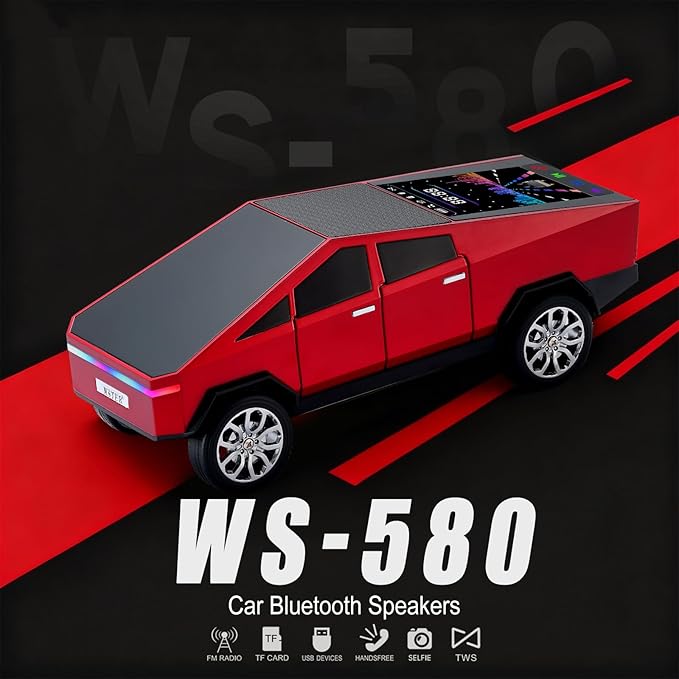 Portable Car Model Bluetooth Speaker with HD Stereo Sound, TWS Dual Pairing, LED Display, Truck-Style Wireless Speaker for Home, Office, Gaming & Collectible Display (RED)