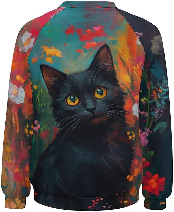 Sweatshirt for Women Cat Print Fashion Funny Plus Size Ladies Dressy Crewneck Casual Trendy Tee Shirts