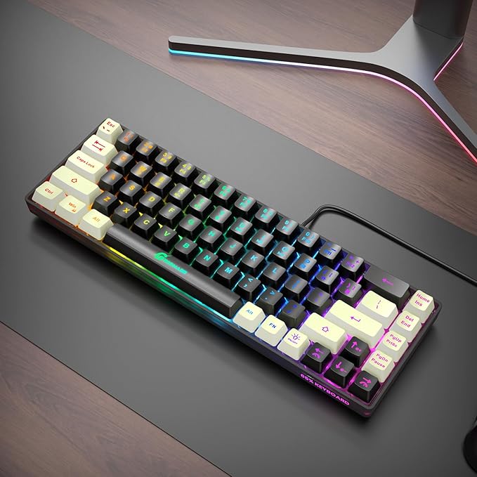 65% Gaming Keyboard, LED Backlit Mini Wired Keyboard, Ultra-Compact Anti-Ghosting No-Conflict 68 Keys Membrane Gaming Wired Keyboard for PC Laptop Windows Gamer(Black-White)