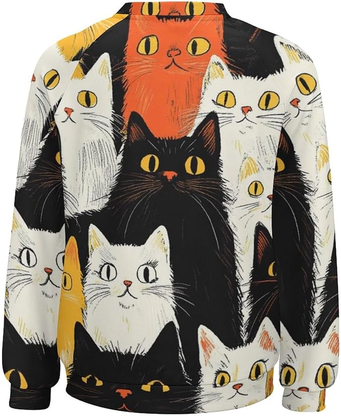 Fall Sweaters for Women 2024 Cat Print Long Sleeve Casual Crewneck Warm Fall Pullover Comfy Fashion Sweatshirts