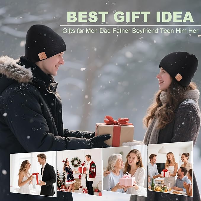 Bluetooth Beanie for Men Hat with Headphones,Unisex Tech Gifts Stocking Stuffers Adults