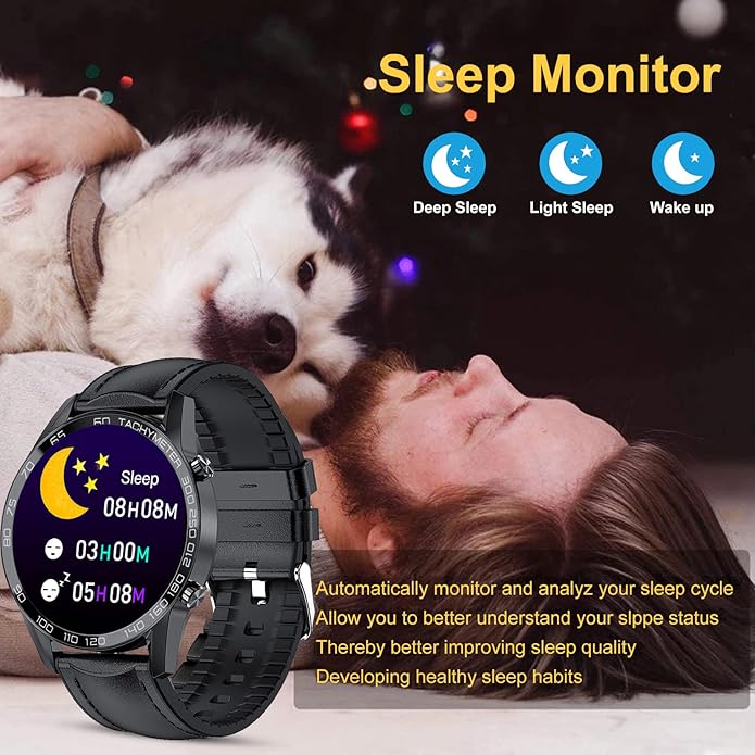 FILIEKEU Men Smart Watch for Android iOS, Bluetooth Calls Voice Chat with Heart Rate/Sleep Monitor Fitness Tracker, 1.3" Full Touch Screen IP67 Waterproof Stainless Steel Activity Tracker for Men