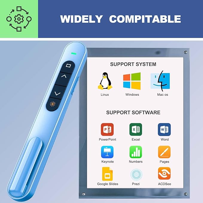 QUI Presentation Clicker for PowerPoint, RF 2.4GHz USB C Wireless Presenter Remote with Volume Control, PowerPoint Clicker Slide Advancer for Mac, Windows, Laptop, Keynote