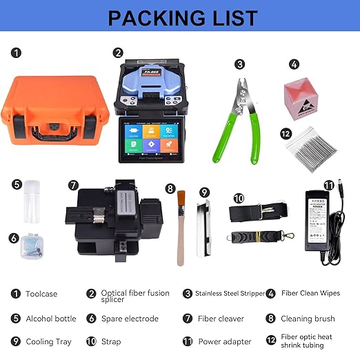 FA-66S Fiber Optic Fusion Splicer, 6 Motors Core Aligment Recognize The Fiber Type,Suitable for FTTH/FTTX/Metropolitan Area Network, 7800mAh Li-Battery, Touch Screen, Fast Splicing
