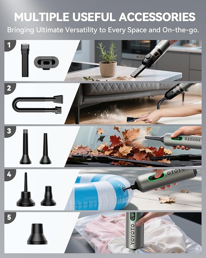 Car Vacuum, Handheld Vacuum Cordless with 21000Pa Powerful Suction & 3 Modes, 4-in-1 Portable Hand Held Mini Vacuum Cleaner Rechargeable, Ultra Light for Car Home Office (Silver)
