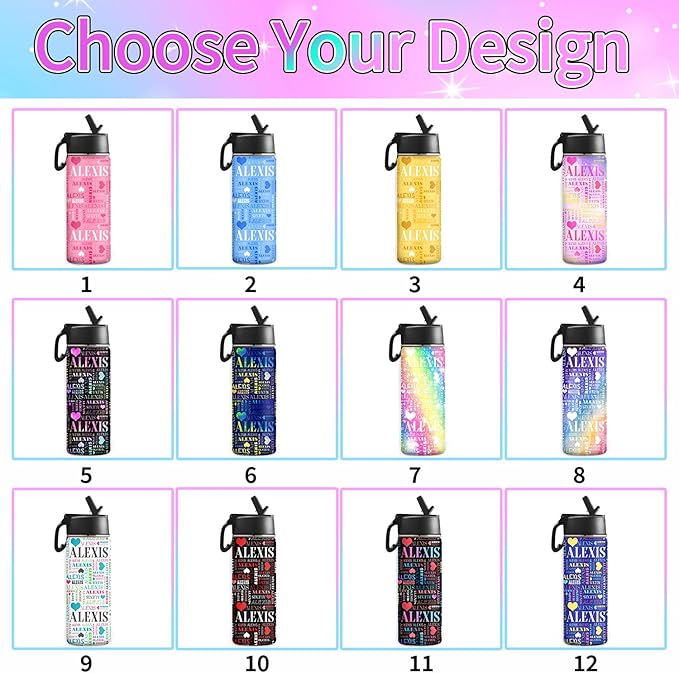 VIPOPSA Personalized Waterbottle For Kids Custom Kids Bottle With Straw Lid Cups,Gifts For Girls Boys Sports Bottle 18oz