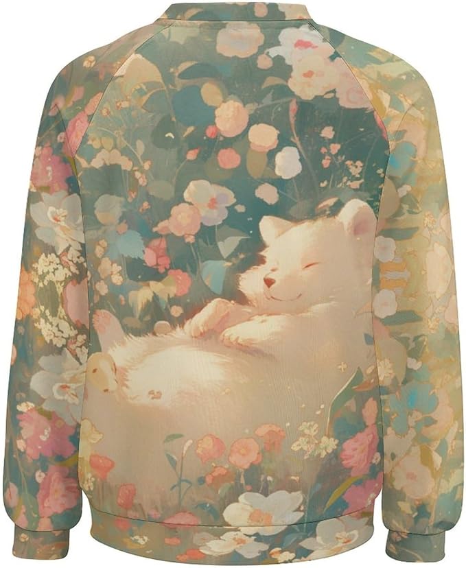 Sweatshirt for Women Cat Print Fashion Funny Plus Size Ladies Dressy Crewneck Casual Trendy Tee Shirts