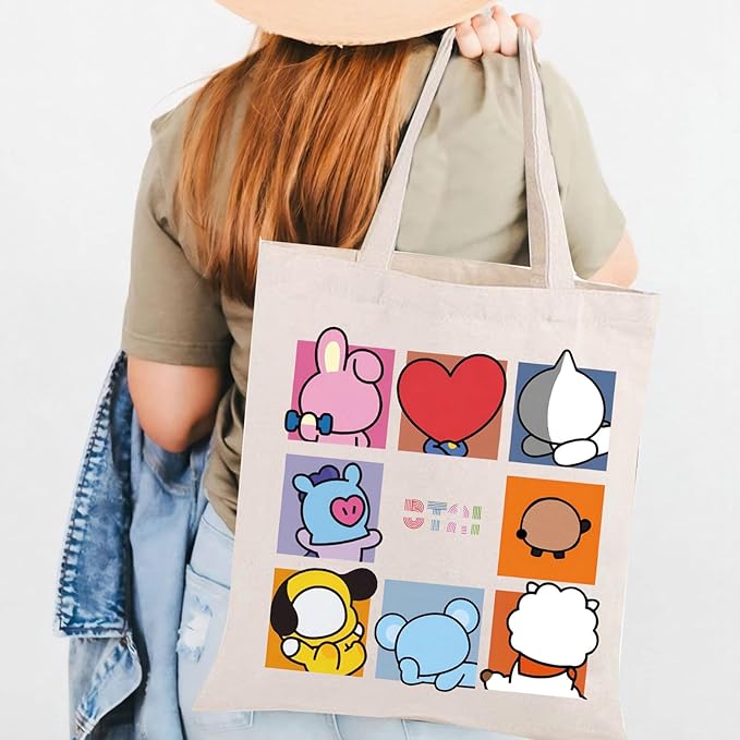 BLUPARK K-pop Characters Tote Bag - K-pop Team Gift for Fans - Singer Fan Gift - B-T Inspired Merch