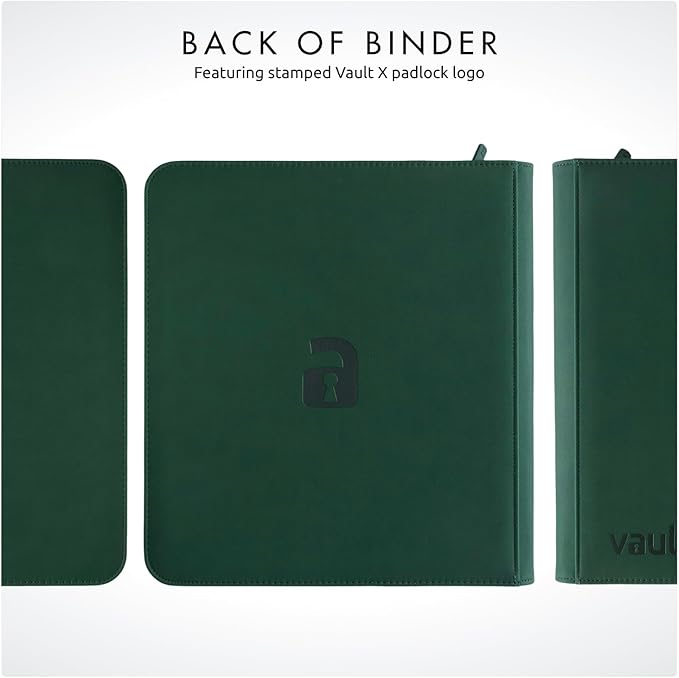 Vault X 12 XL Pocket Trading Card Zip Binder - 624 cards, Premium Exo-Tec Album Material, 26 Side-Loading Pages, Folder for Collectible Card Games, Sports, TCG (Green)