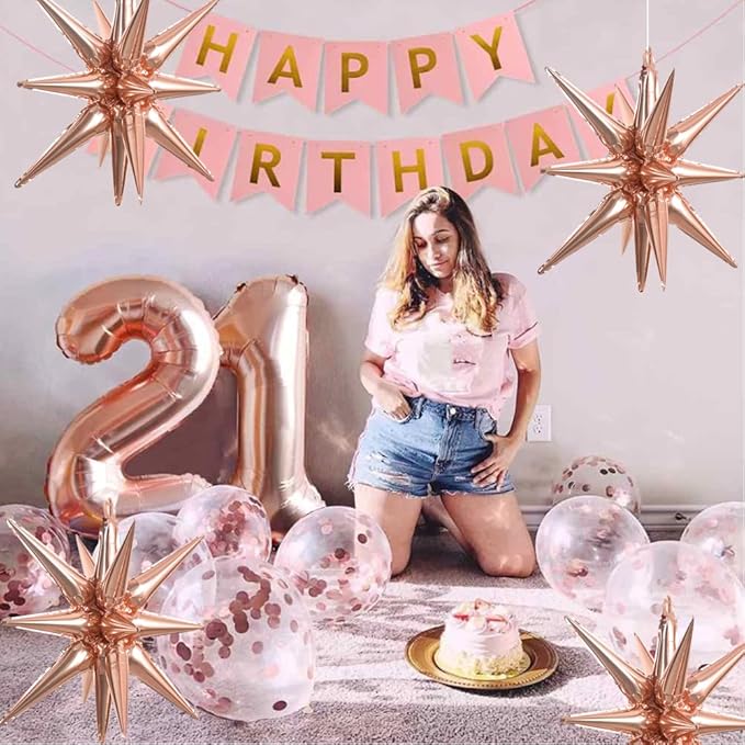 TONIFUL 4 Pcs 22inch 4D Huge Rose Gold Star Balloons Explosion Star Mylar Foil Balloons for Party Supplies Backdrop Christmas New Year Birthday Wedding Photo Booth Ornament