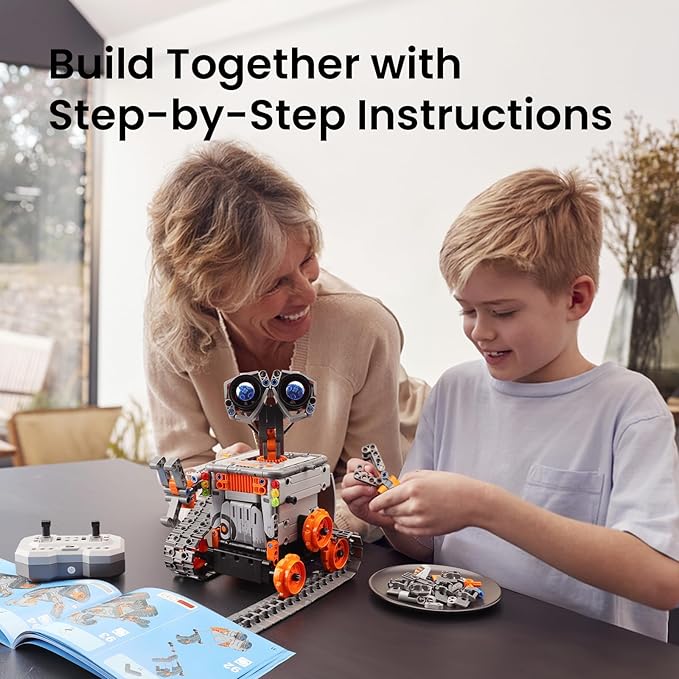 Sillbird Robot Building Kit with Remote Control STEM Gifts for Kids Boys Age 8-12, Coding Technic Robotics Toy for Birthday - Buildable 5in1 Models with 488 Pieces - Orange