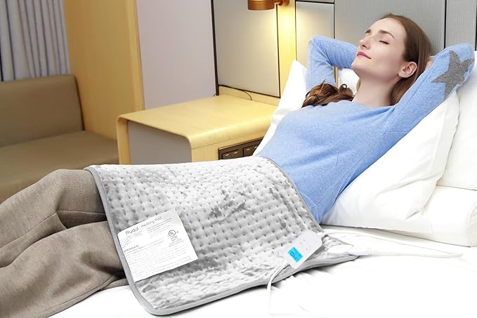 Ruqiji 17''x33'' XXXL King Size Heating Pad with Fast-Heating Technology&10 Temperature Settings, Flannel Electric Heating Pad/Pain Relief for Back/Neck/Shoulders/Menstrual Pain/Leg Cramp (Light Grey)
