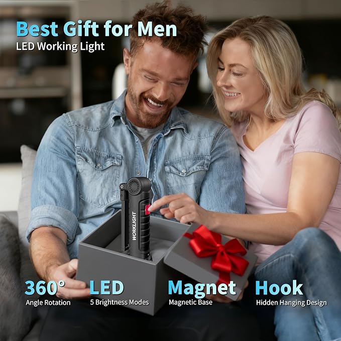 Suranew Rechargeable LED Work Light for Mechanics - Yellow Magnetic Base 360° Rotatable Flashlight, 5 Modes Valentine’s Day Gifts for Men Him - Ideal for Car Repair, Camping & Workshop Tools