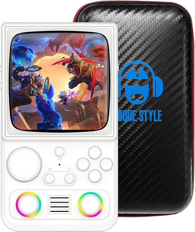R36TMAX Retro Handheld Game Console, 4.0'' 720x720 IPS Screen, Open Source System, 64G Built-in 18000+ Classic Games, Supports WiFi Networked Fighting and OTG, 4000mAh, with Portable Case (White 64GB)
