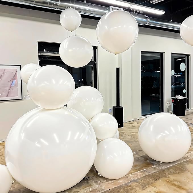 50 Inch Giant White Round Foil Balloons, 3Pcs Matte White 4D Ball Balloons for Birthday Graduation Wedding Anniversary Baby Shower Engagement Bridal Shower Party Decorations
