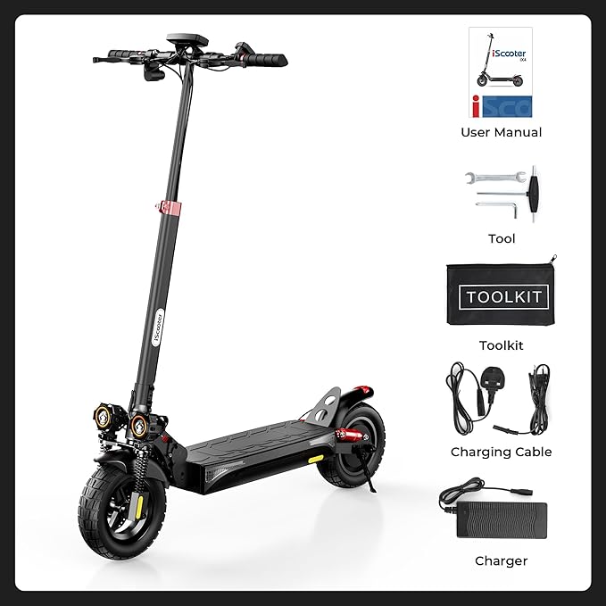 iScooter Electric Scooter, 800W Motor E-Scooter Up to 25/28 Miles Range, Top Speed 25/28 MPH,10" Off Road escooter Tires,Adjustable Handlebar Height, Folding Commuting Electric Scooter for Adults