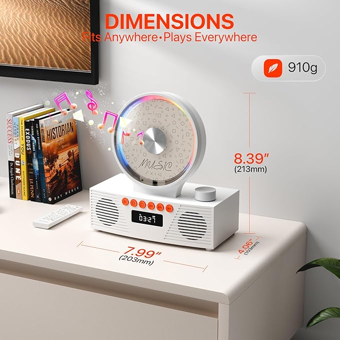 Retro Portable CD Player for Home Decor, CD Player with Speakers, Bluetooth/Battery/Remote, Desktop Vintage CD Players for Kids to Seniors, Combo with Radio/USB Driver/Stereo Sound/AUX/Timer(New 2026)