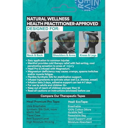 Heali Kinesiology Tape with Magnesium and Menthol, 20 Pcs Precut Strips, K Tape Roll, Knees, Physical Therapy Sports Tape for Muscles and Joints, Water Resistant, Blue Inspo