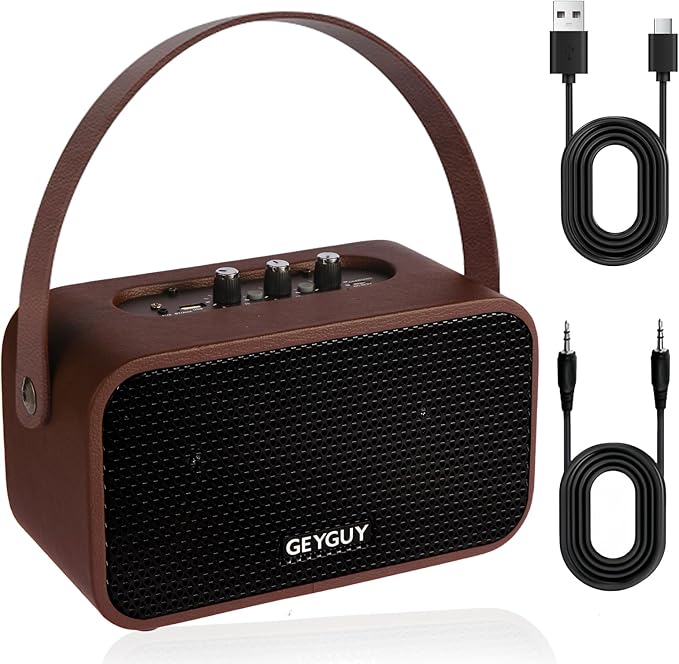 GDSK-4 Portable Bluetooth Speaker, Retro Wireless Speaker with Dual 4″ Drivers, Balanced Sound for Podcasts & Daily Listening, USB-C Charging, AUX/USB, Home & Office Desktop Wooden Speaker