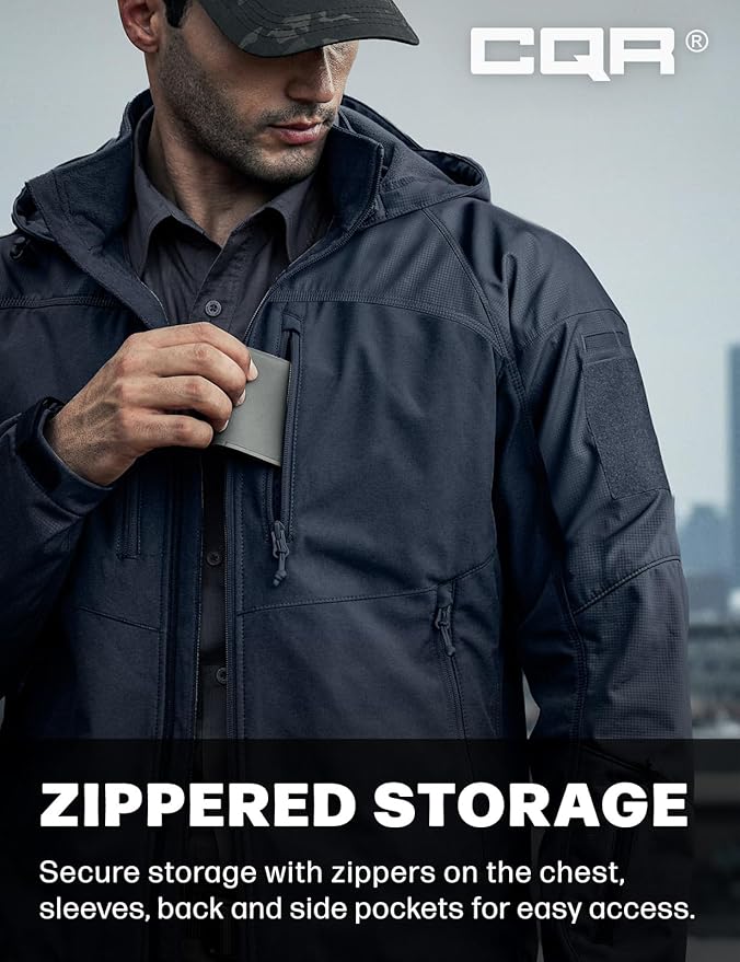 CQR Men's Tactical Softshell Jacket, Winter Warm Fleece Lined Coat, Water Resistant Outdoor Hunting Hiking Rain Windbreaker