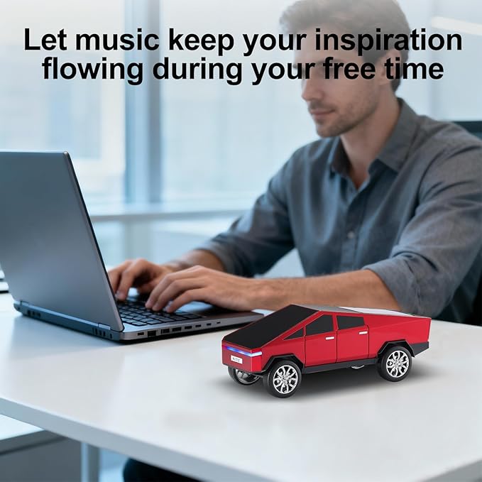 Futuristic Pickup Truck Bluetooth Speaker with LED Display Screen β TWS Stereo, FM Radio, USB/TF Playback, LED Headlights, Built-in Mic, Gift for Truck Fans, Auto Style Lovers&Tech Collectors (Red)