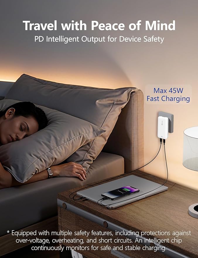 45W Flat USB Charger Block with GaN Tech, Compact USB C & USB A Dual Port Wall Charger for iPhone 17,16,15,14,13,iPad, AirPods, Galaxy S25/S24/S23 (2 Pack)