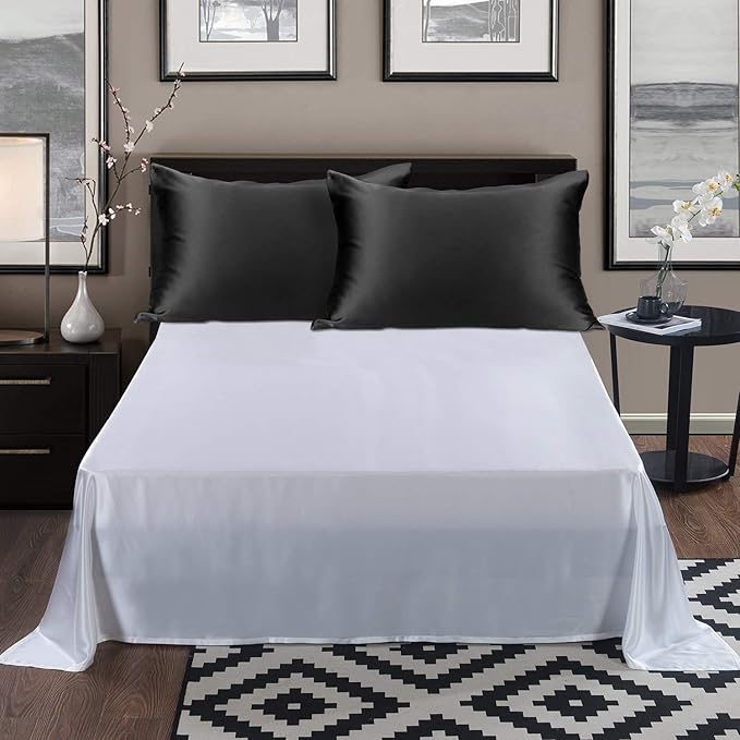 ALASKA BEAR Silk Pillowcase for Hair and Skin Beauty Sleep 100 Real Mulberry Silk Anti-Aging Pillow Slip Case Cover Standard Size with Zipper (1pc, Black)