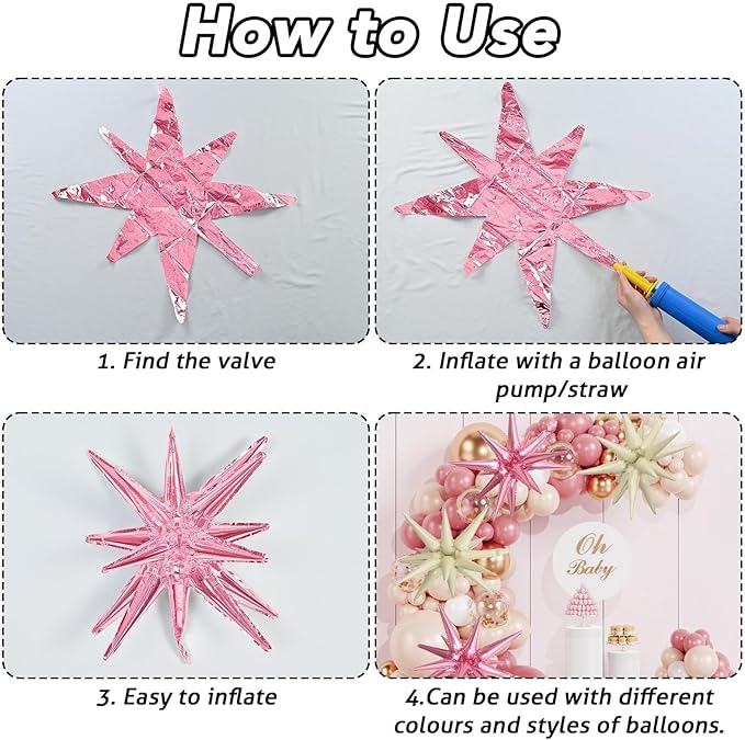 6PCS Star Balloons, 22Inch Pink Cream Beige Star Balloons Foil Balloon for Birthday Bridal Wedding Valentine's Day Mother's Day Party Decorations