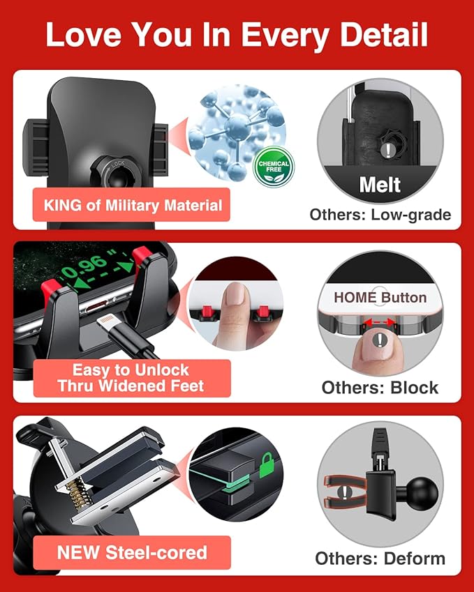 VANMASS ใ2025 Strongest & Military-Grade Car Phone Mount ใPatent & Safetyใ Ultimate Cell Phone Holder Best Handsfree Dash Windshield Vent for iPhone 16 Pro Max 15 14 Android & Truck Desk Mounts, Red