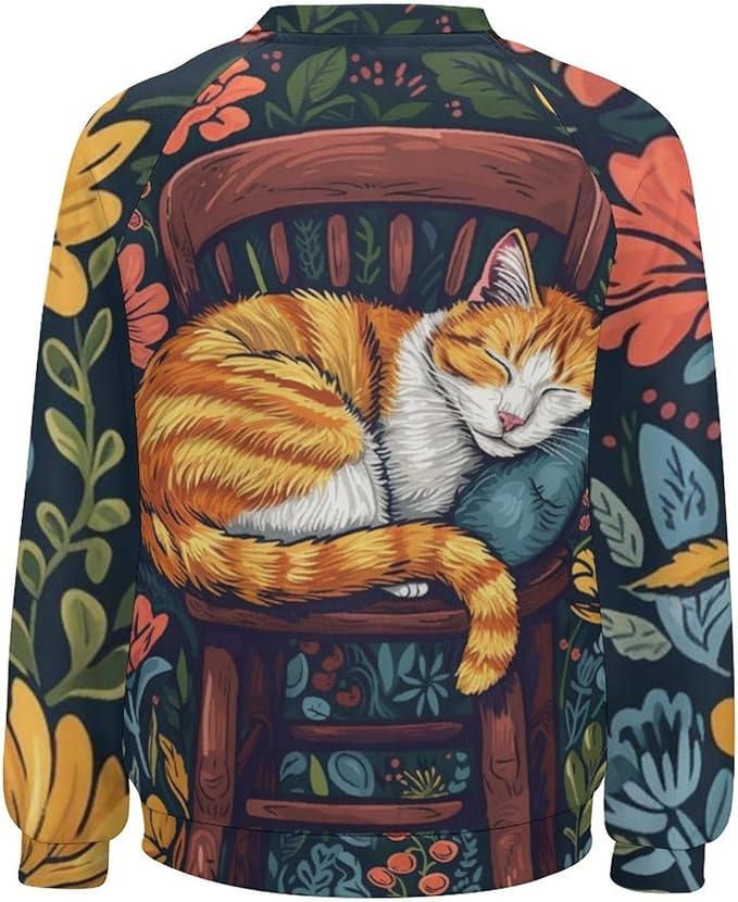 Sweatshirt for Women Cat Print Fashion Funny Plus Size Ladies Dressy Crewneck Casual Trendy Tee Shirts