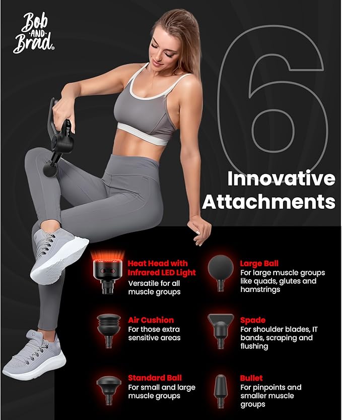 BOB AND BRAD D5 Ultra Massage Gun with Red Light Infrared Heat Head, FSA-HSA Eligible, 13mm Deep Tissue Percussion Muscle Massager, Ergonomic D-Handle for Effortless Pain Relief & Athlete Recovery