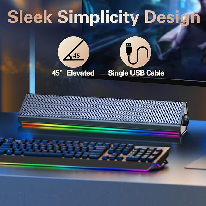 LENRUE Computer Speakers for Desktop,PC Speakers with Bluetooth,USB Computer Speakers for PC Desktop Laptop Monitors,Gaming Speakers with Light and Dual Touch Tech (Type-C Adapter Included)