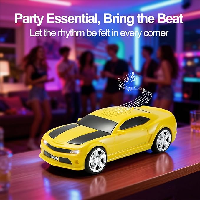 Classic Sports Car Model Bluetooth Speaker, Portable Wireless Outdoor Speaker with HD Sound, TWS Pairing, Truck Bluetooth Speaker, Parties & Home Audio (Yellow)